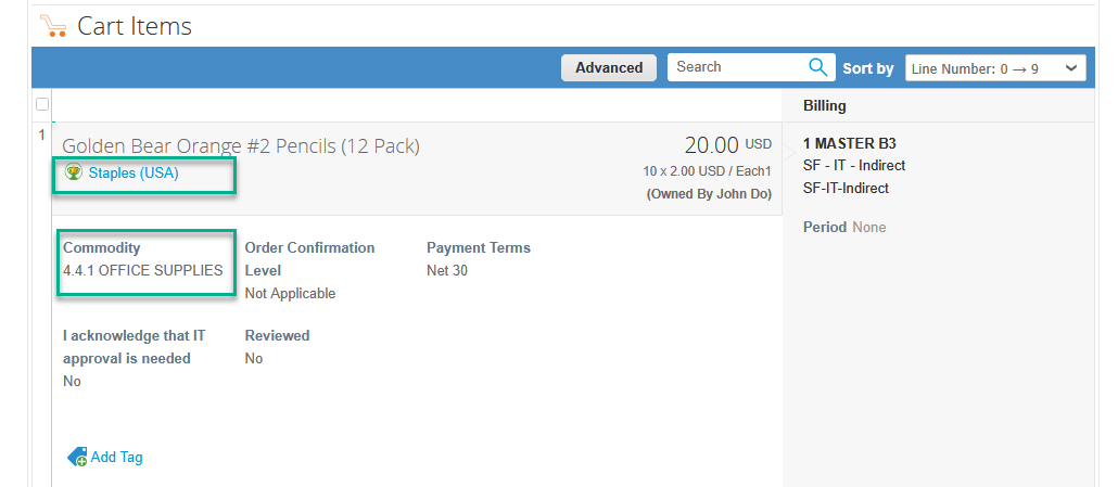Your user select a keyword 'Pencils' and select 'Preferred Supplier'. NITBY will automatically connect to your Procurement Database to complete the Preferred Supplier and the right Commodity